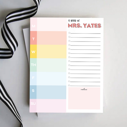 Personalized Teacher Colorful Scallop Weekly Planner Notepad , To-Do List Organizer, End Of School Year Gift For Teacher, Cute Teacher Appreciation Gift, Office Essential