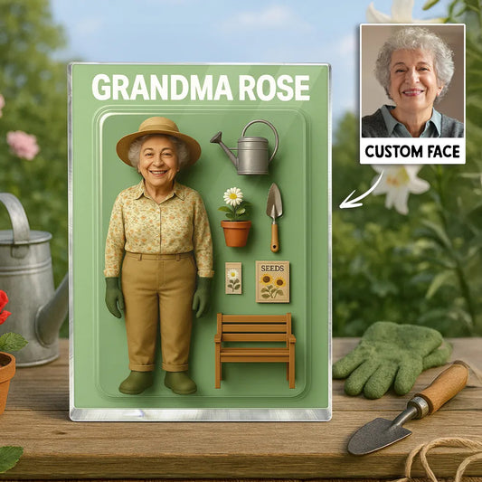 Grandma Gardening Cartoon Action Figure Pack Packaging Personalized Rectangle Acrylic Block Plaque