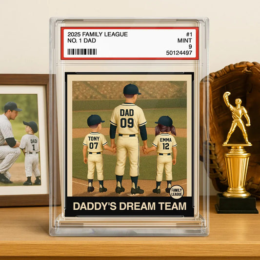 Baseball No. 1 Dad Man & Kids Trading Card Style Personalized Acrylic Block Plaque