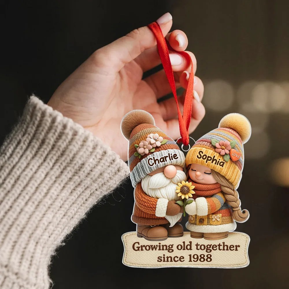 Gnome Couple Growing Old Together Personalized Acrylic Ornament, Couple Christmas Gift, Anniversary Gift for him for her