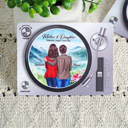 Beautiful Landscape Mother & Daughter Forever Linked Together Personalized NFC Acrylic Music Vinyl Record, Heartfelt Gift For Mom