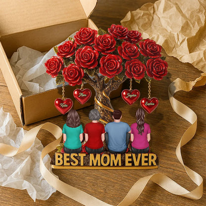Mom & Children Under Beautiful Rose Tree Personalized Acrylic Block Plaque