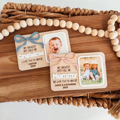 Personalized Kids Bow Photo Fridge Magnet, Mother's Day Fridge Photo Magnet Gift For Grandma And Mom