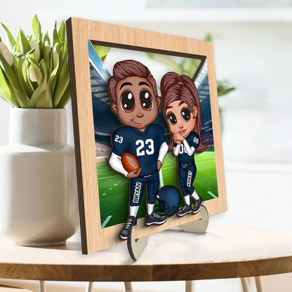 Personalized American Football Couple Y2K Style At Field  Wooden Plaque, Valentine's Day Gift for Couples, Gift For Football Fans, Super Bowl 2025