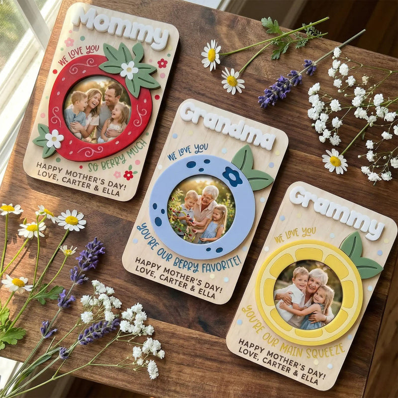 Personalized Fruit Photo Holder Fridge Magnet, Custom Love You Picture Clip for Mom & Grandma, Mother's Day Photo Gift