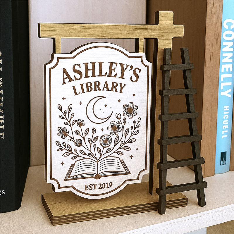 Personalized Wildflower Book Moon Book Signpost Mini Plaque, Library Decor, Bookshelf, Book Lover Gift, Bookish, Gifts For Readers