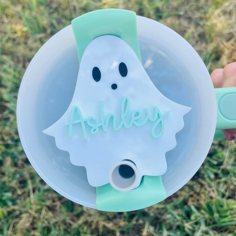 Personalized Ghost Name Plate Topper - Halloween Pupmkin Name Plate Stanley Topper Gift