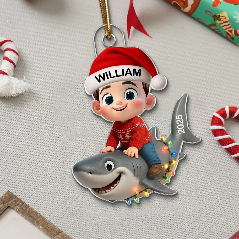 Little Kid Favorite Animals Shark Christmas Personalized Acrylic Ornament, Fun & Unique Gift For Kids, Grandkids