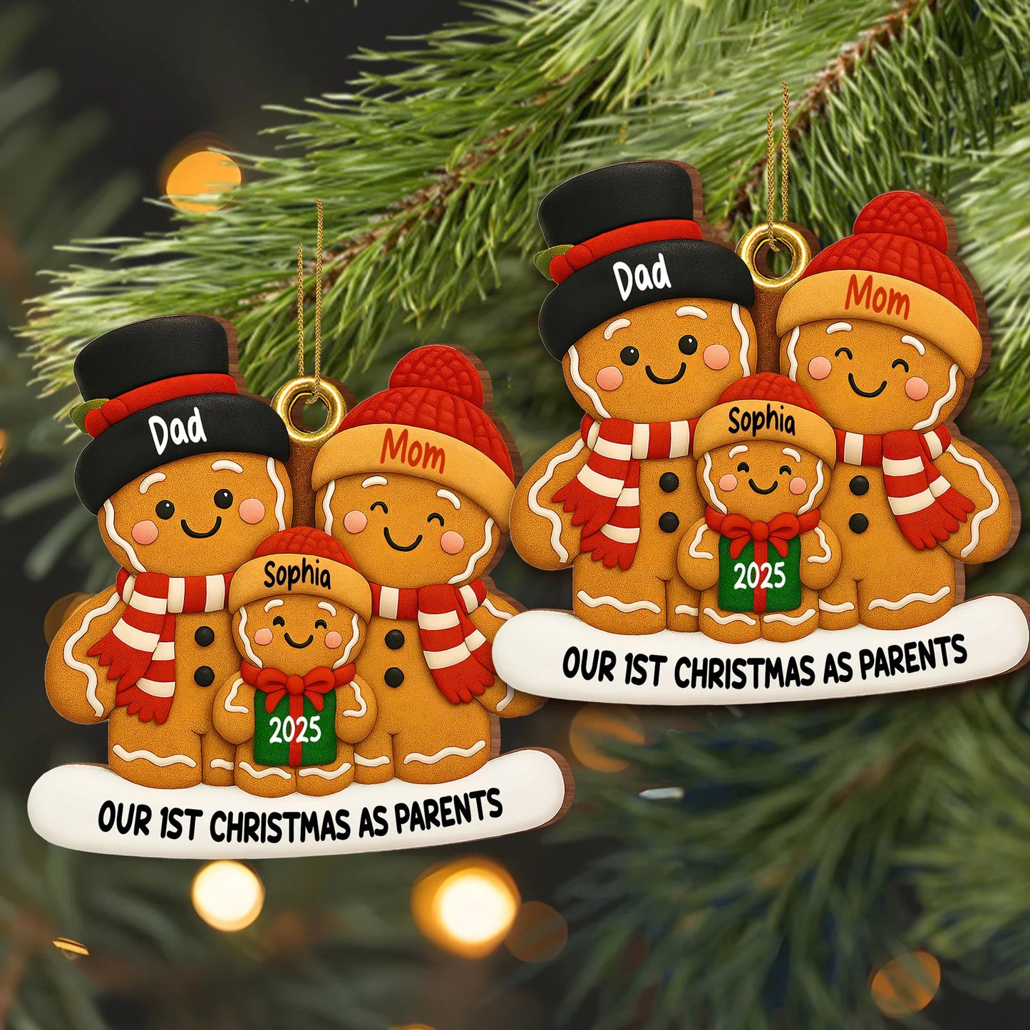 Our 1st Christmas As Parents Gingerbread Family, Personalized Wood Ornament, Gift For New Parents