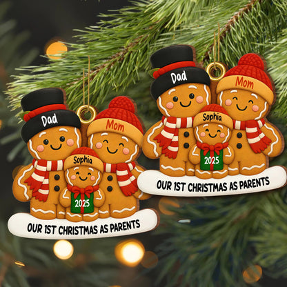 Our 1st Christmas As Parents Gingerbread Family, Personalized Wood Ornament, Gift For New Parents