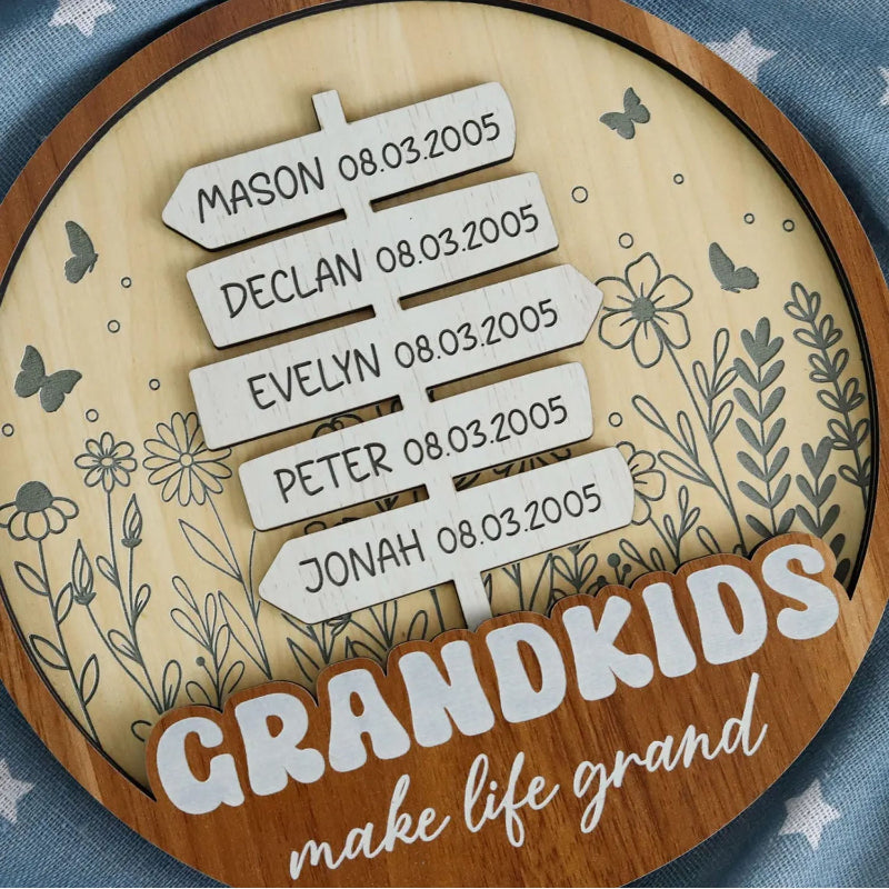 Personalized Grandkids In Butterfly Garden Names Wooden Sign, Garden Lovers Gift for Grandparents, Gift for Grandma Grandpa