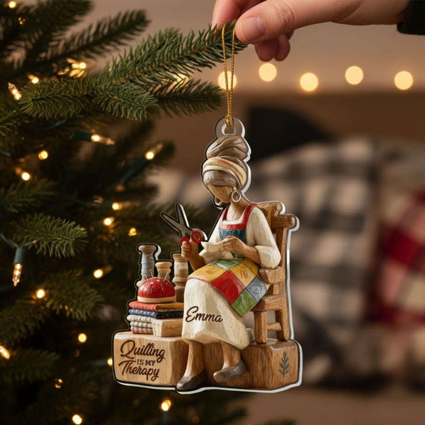 Personalized Quilting Is My Therapy Acrylic Ornament, Christmas Tree Decorations