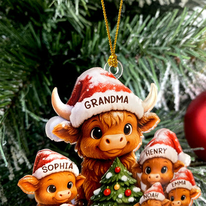 Personalized Christmas Grandma Cow Family On Truck Acrylic Ornament, Christmas Ornament Gift