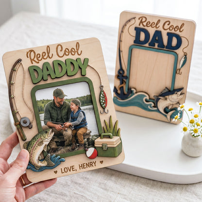 Personalized Fishing Photo Car Visor Clip, Custom Reel Cool Dad Daddy Picture Frame Ornament, Hanging Car Decor Gift, Father’s Day Gift For Dad