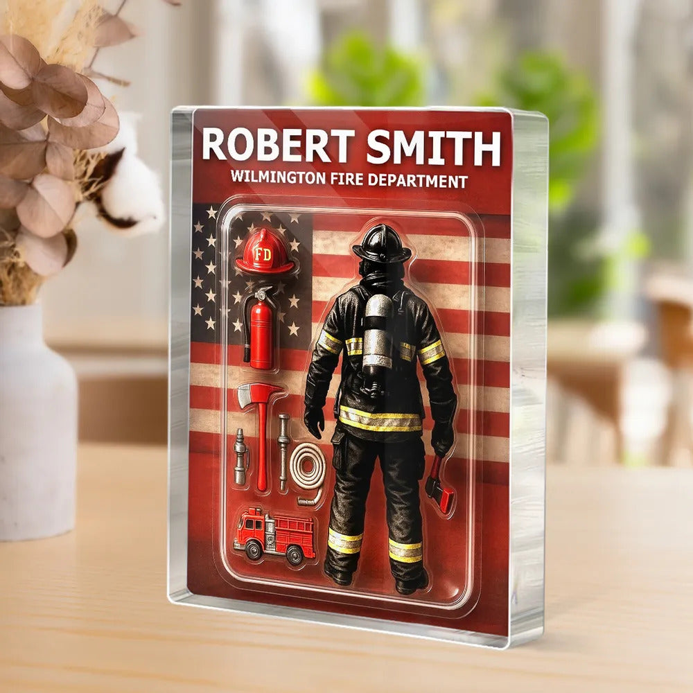 Firefighter Custom Figure Personalized Acrylic Block Plaque, Gift for him