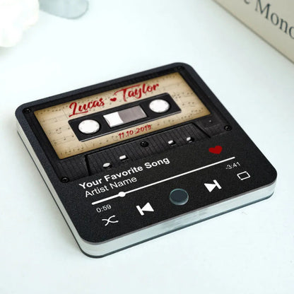 Retro Black Cassette Tape Personalized Music Fridge Magnet, Anniversary Valentine's Day Gift For Him, For Her, For The Couple