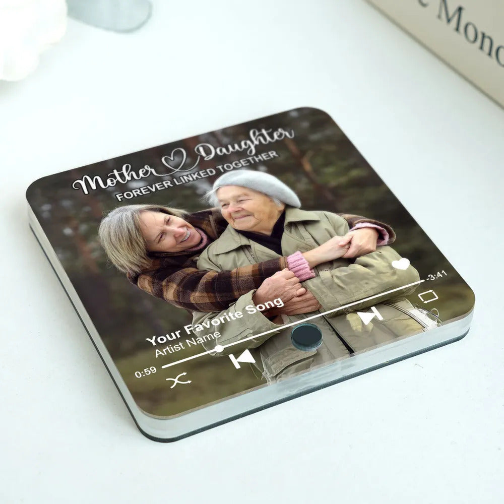 Mother & Daughters Sons Forever Linked Together Upload Photo Personalized Music Fridge Magnet, Heartfelt Gift For Mom