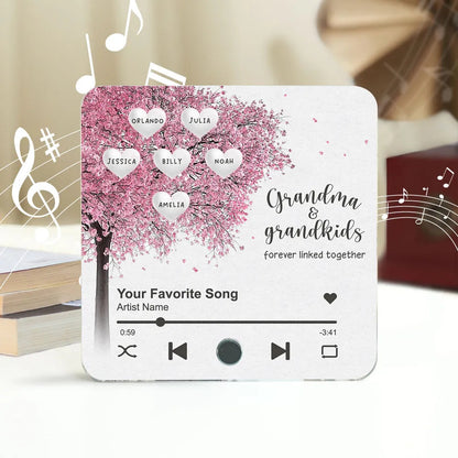 Grandma Grandkids Fill A Place In Your Heart Heart Tree Personalized Music Fridge Magnet, Heartfelt Mother's Day Gift For Mom For Grandma