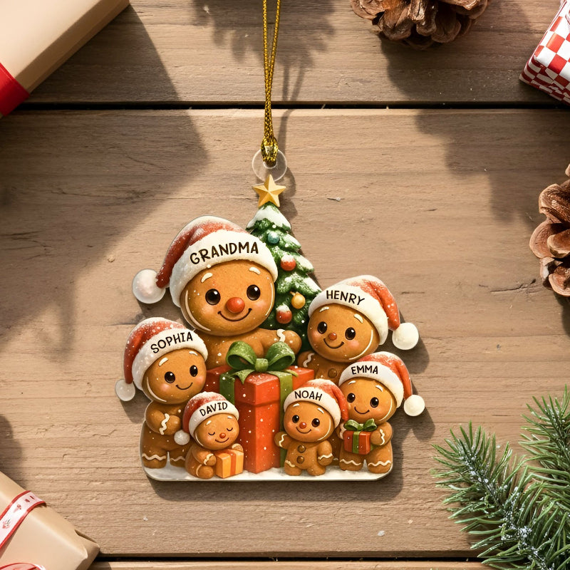 Personalized Gingerbread Family Acrylic Ornament, Christmas Ornament Gift