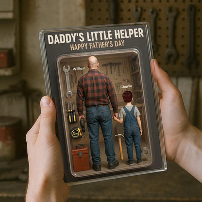 3D Effect Action Figure Daddy's Little Helper Personalized Rectangle Acrylic Block, Gift For Dad