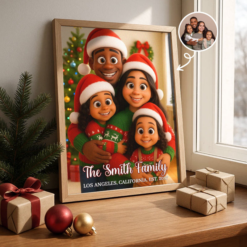 Custom Christmas Family Portrait from Photo Personalized Poster, Personalized Christmas Family Poster