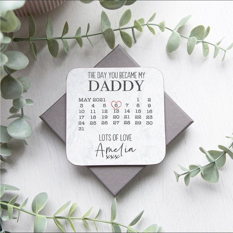 Personazlized "The day you became my daddy" Coaster, Father's Day Coaster Gift