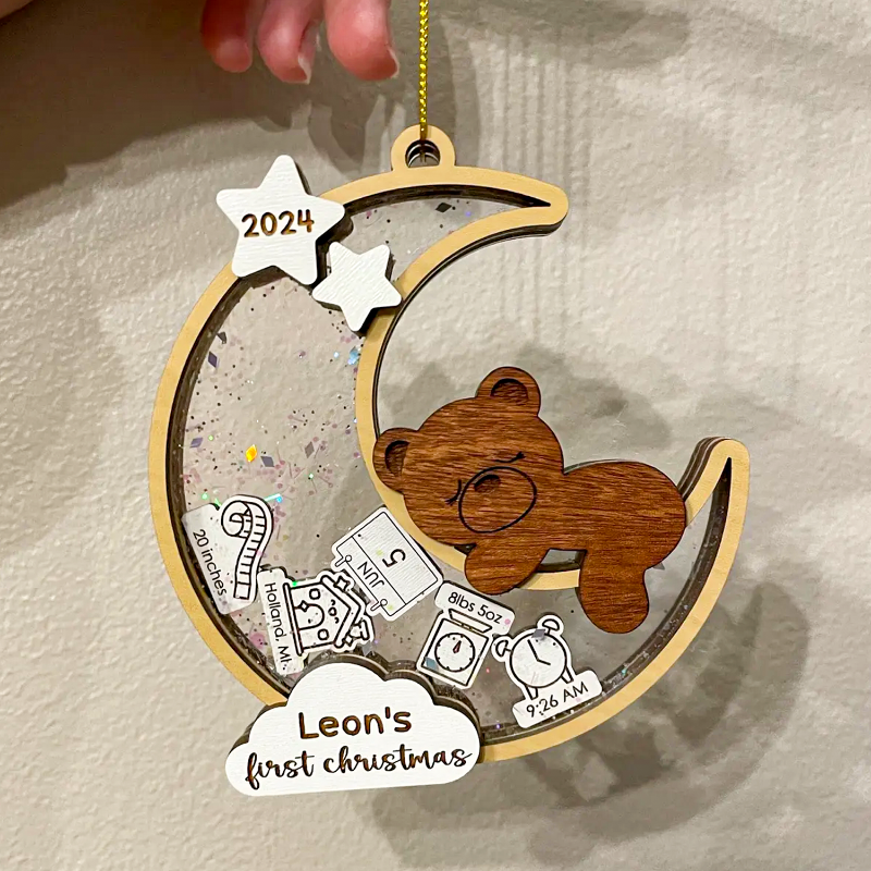 Personalized Teddy Bear Baby First Christmas Shaker Ornament, Holiday Decoration For New Parents