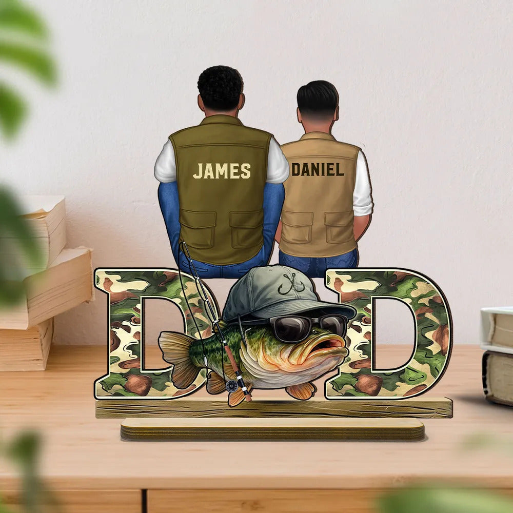 Fishing Dad And Kids Personalized Wooden Plaque, Father’s Day gift for Dad, for Husband