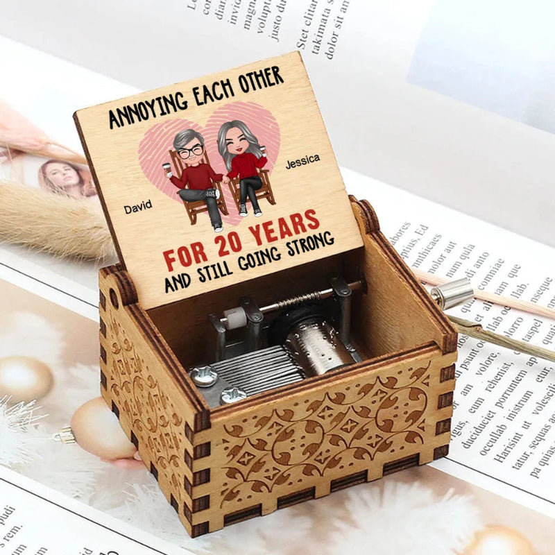 Old Couple Annoying Each Other Heart Finger Print Personalized Mechanical Music Box, Anniversary Valentine's Day Gift for him, Gift for her