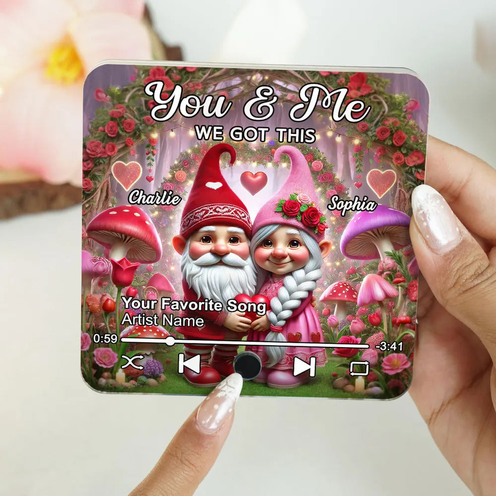 Gnome Couple Personalized Music Fridge Magnet, Heartfelt Valentine's Day Gift For Couple, For Him, For Her, Boyfriend, Girlfriend, Husband, Wife