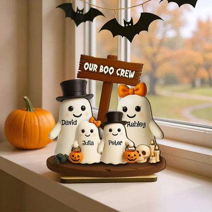 Our Boo Crew Halloween Family 3D Effect Personalized Standing Wooden Plaque