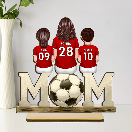 Soccer Mom And Kids Personalized Standing Wooden Plaque, Mother's Day gift
