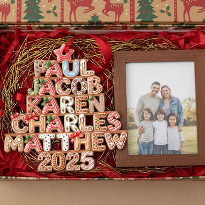 Personalized Gingerbread Family Names 2025 Christmas Tree Wooden Ornament, Christmas Gift For Family