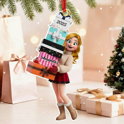 Personalized Shopping Fashion Teen Girl Acrylic Ornament, Christmas Gift For Teenager, Tree Decorations
