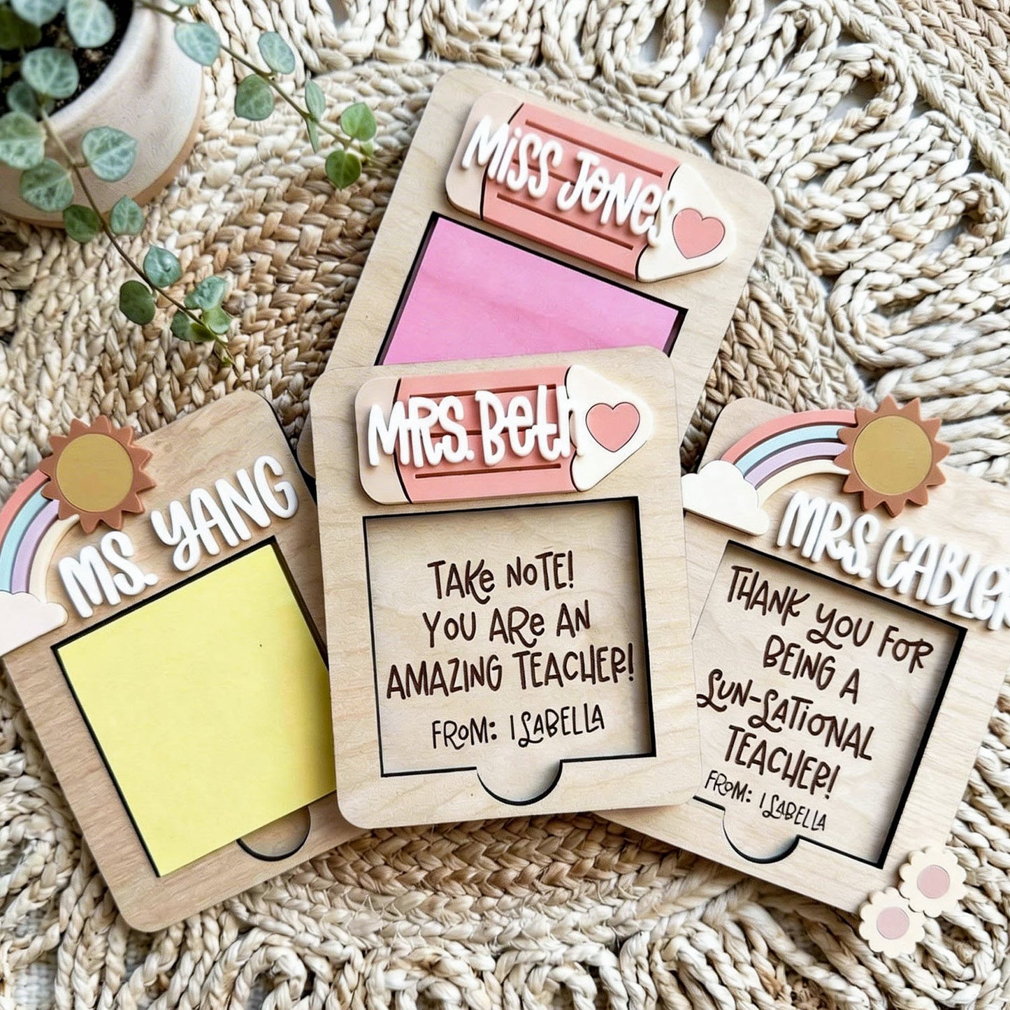 Personalized Sticky Note Holder for Teacher Appreciation Gift, End Of School Year Gift, Christmas Gift For Teacher