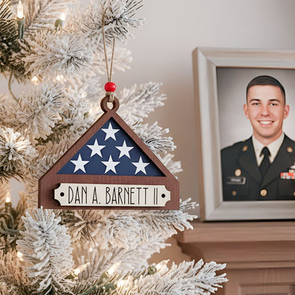 Personalized Memorial Military Flag Ornament with Names, Memorial Christmas Ornament