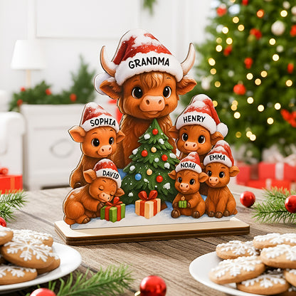 Grandma's Herd Cow Family Standing Wooden Plaque, Personalized Christmas Standing Wooden Plaque