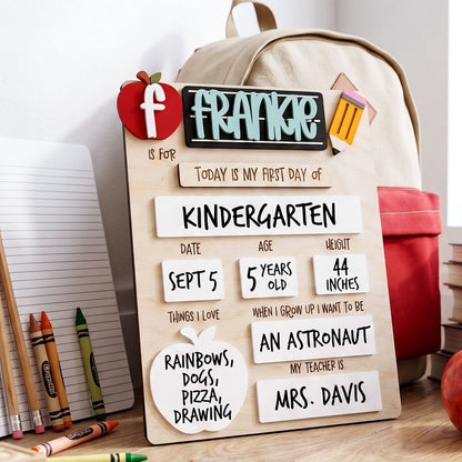 Personalized Interchangeable Apple Alphabet Back To School Board, First And Last Day Of School, Custom 3D Name Milestone Sign, Reusable Back To School Photo Prop