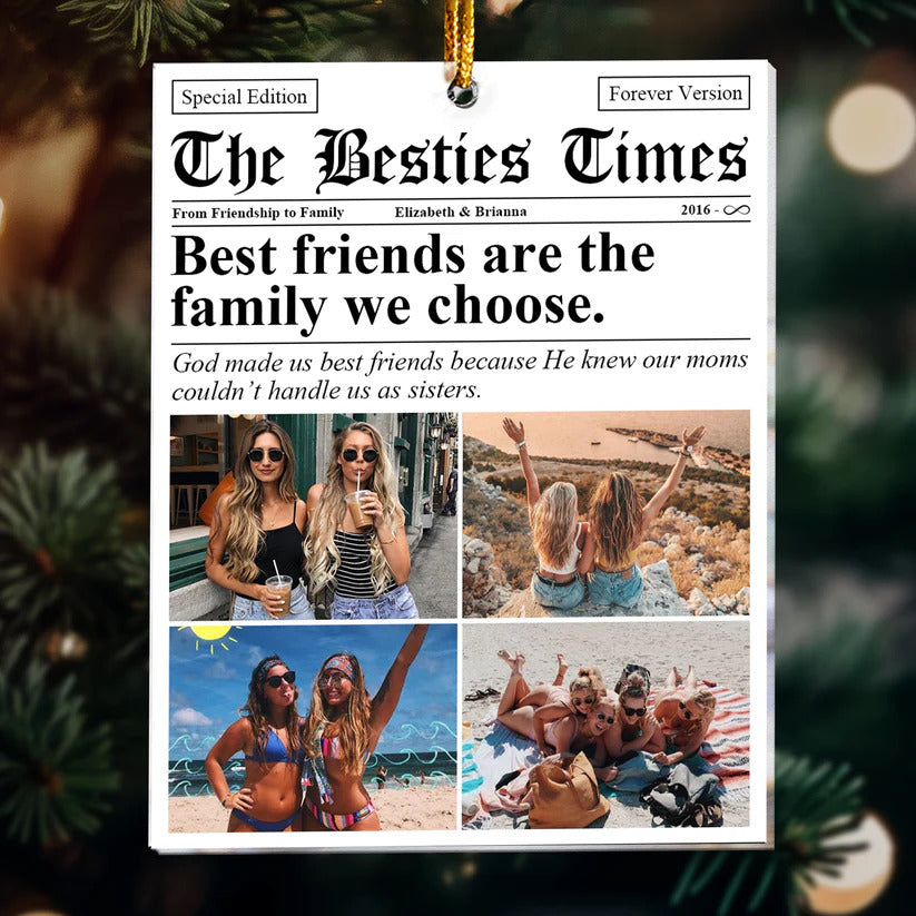 The BFF Times - Friendship Gifts Newspaper - Personalized Acrylic Photo Ornament