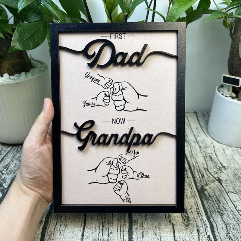 Personalized Dad and Kids Fist Bump With Name Wood Sign, Father's Day Gift