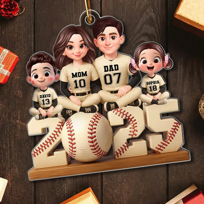 Baseball Family Sitting 2025 Personalized Acrylic Ornament, Christmas Gift for Husband, Wife, Kids