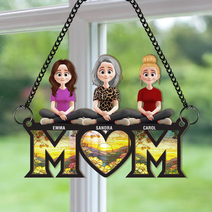Personalized Mom’s Heart Is The Warmest Place Window Hanging Suncatcher, Heartwarming Mother's Day Gift For Mom, Grandma