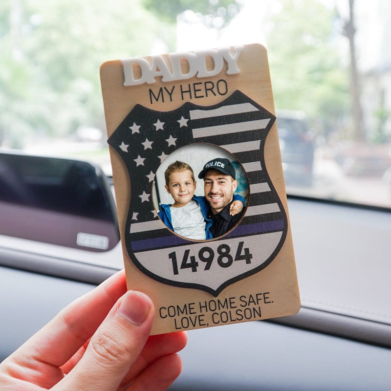 Personalized Police Officer Photo Visor Clip Gift For Police Dad, Father's Day Gift