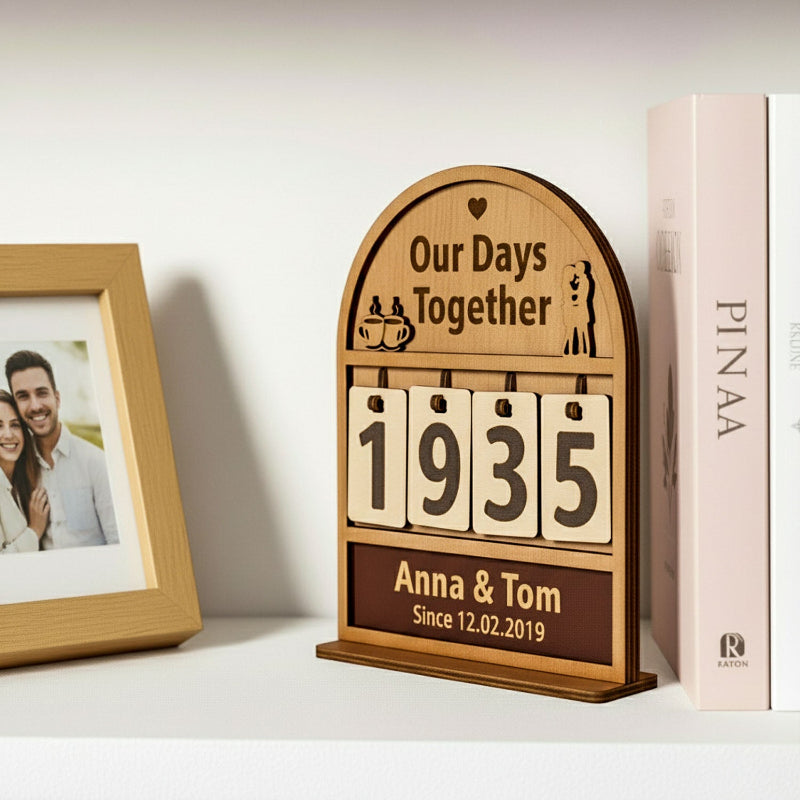 Personalized Count The Days Been Togeter Tracker Plaque With Flat Base, Shelf Decoration, Gifts For Couple