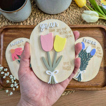 Personalized Quote Floral Wooden Magnet Sign, Thank You For Helping Me Grow Gift, Personalized Mother’s Day Refrigerator Decor