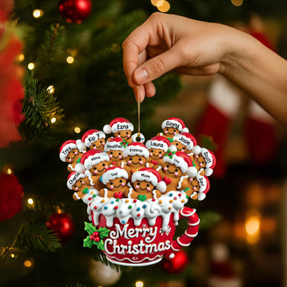Gingerbread Big Family In Hot Cocoa Christmas Decor Personalized Acrylic Ornament, Christmas Ornament
