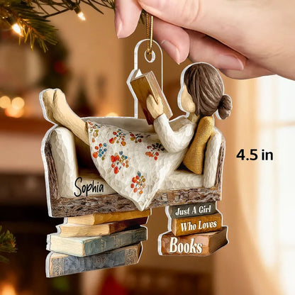 Man Woman Reading Book On Sofa - Personalized Acrylic Ornament - Christmas Gift For Book Lover, Bookworm
