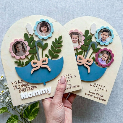 Personalized Mother's Day Photo Umbrella Sign, Kids Photo Flower Bouquet Plaque, Personalized Gift for Mom or Grandma from Kids