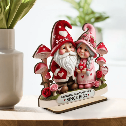 Gnome Mushroom Old Couple Valentine's Day Gift for him, Gift for her, Personalized Wooden Standing