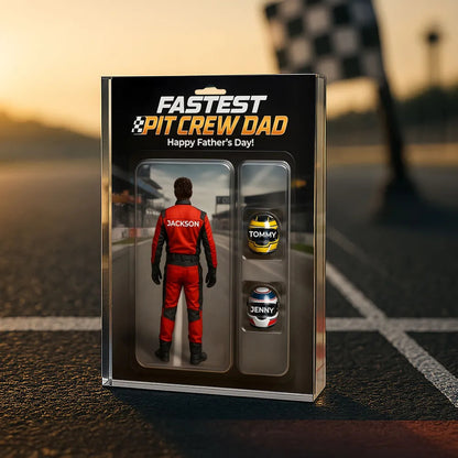 Fastest Pit Crew Dad With Kids' Names Custom Figure Personalized Acrylic Block Plaque, Unique Father's Day Gift For Him, For Motorsport Lover, Racing Dad